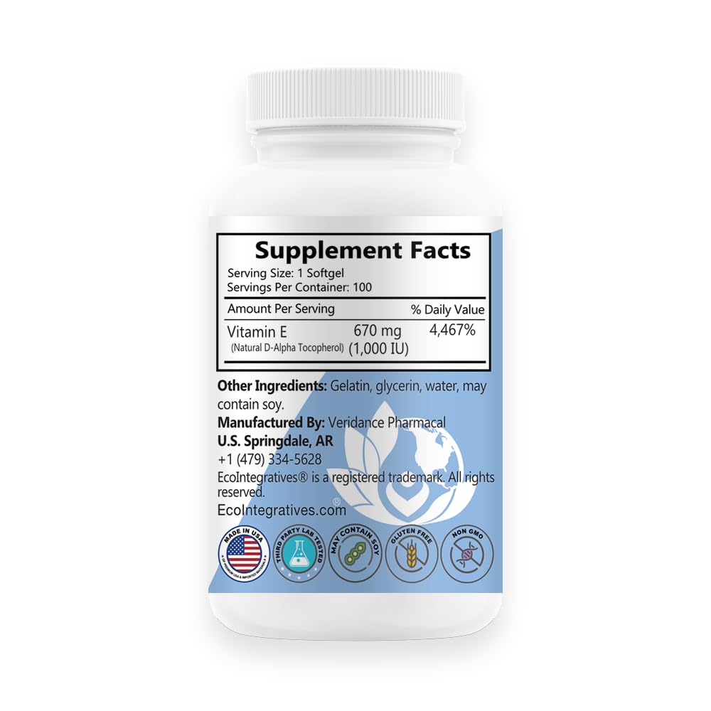 EcoIntegratives Vitamin E 1000 IU Natural Mixed Tocopherols - 100 Softgels - image 2