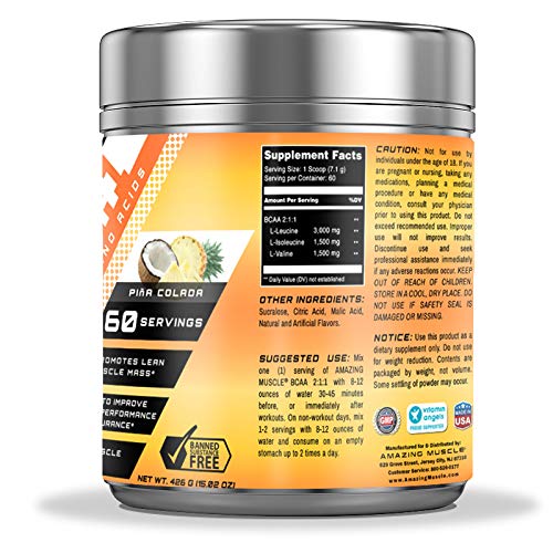Amazing Muscle BCAA 2:1:1 Branched Chain Amino Acids - 60 Servings - image 3