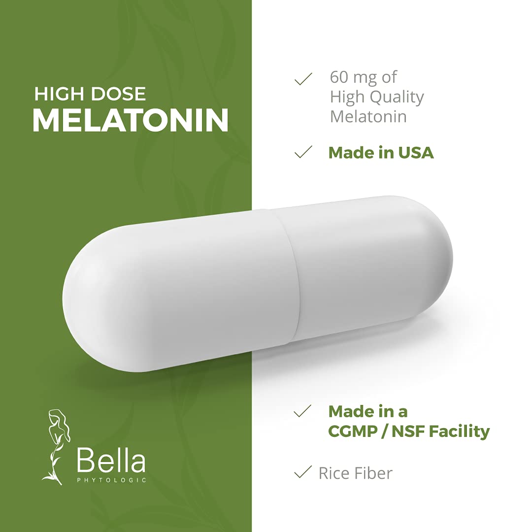 Bella Phytologic Melatonin Pure 60mg Sleep Aid - 60 Capsules - image 4