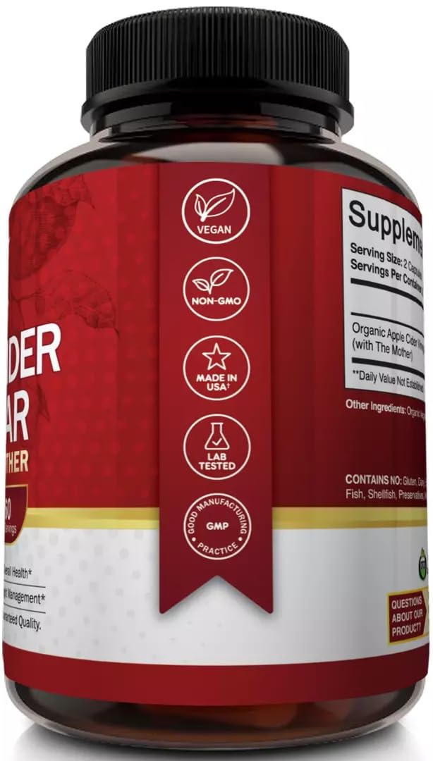NutriFlair Apple Cider Vinegar Capsules with Mother 1600mg - 120 Capsules - image 4