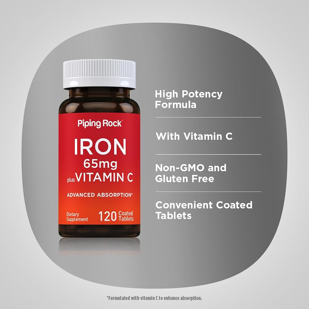 Piping Rock Iron Supplement 65 mg with Vitamin C - 120 Tablets - image 4
