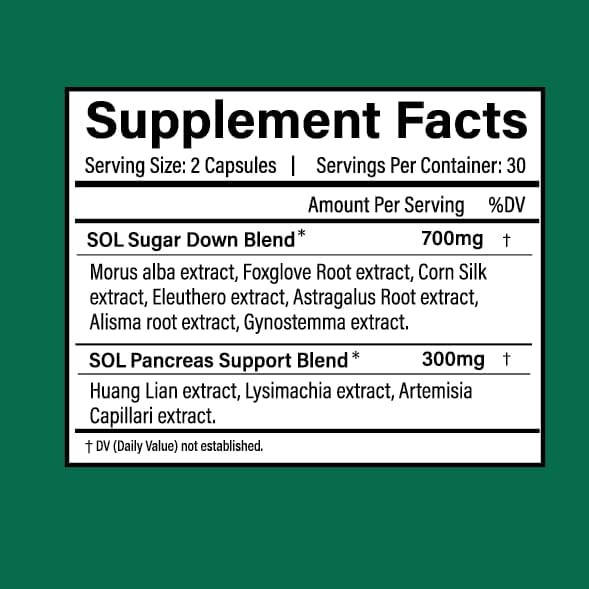 Sol Nutrition Sugar Down Astragalus & Anthocyanin - 60 Capsules - image 2