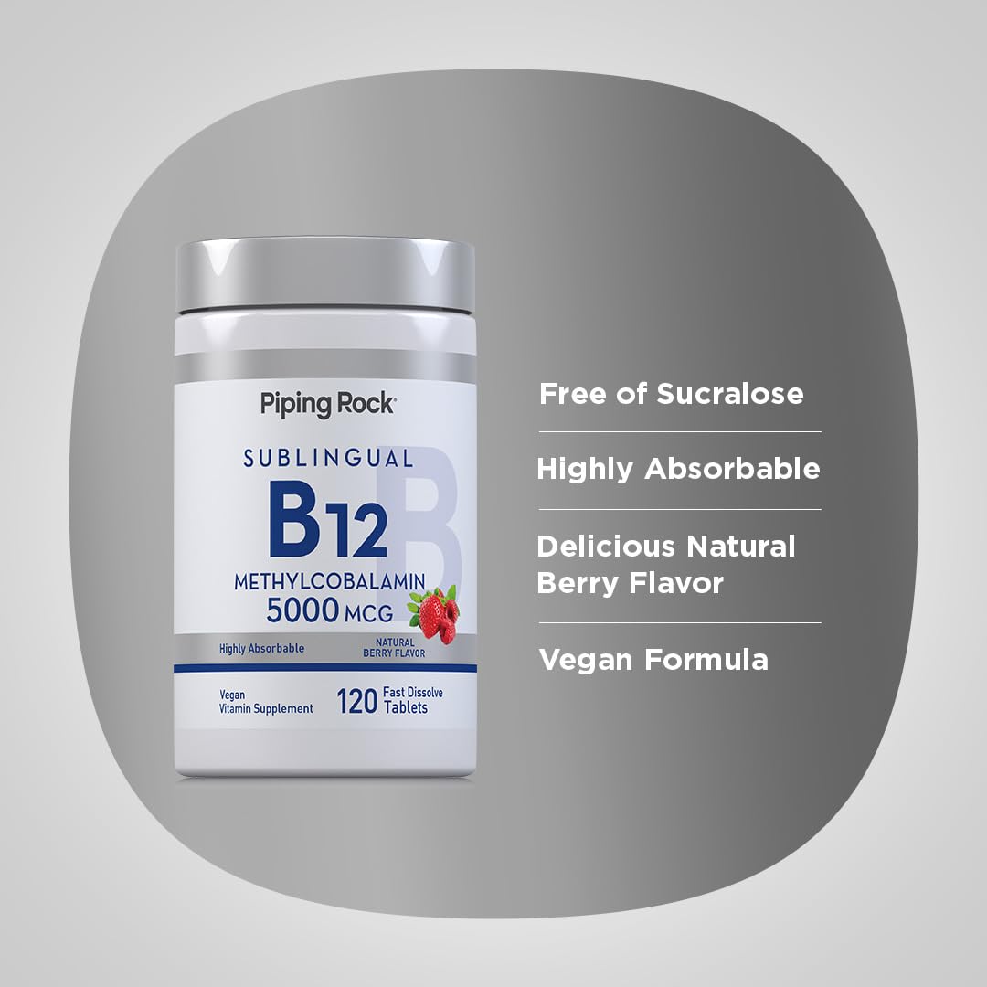 Piping Rock B12 Vitamin 5000 mcg - 120 Tablets - image 4