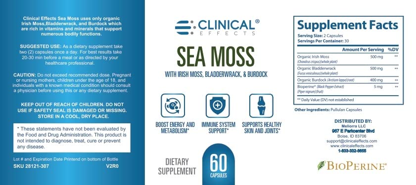 Clinical Effects Sea Moss Organic Capsules with Bladderwrack - 60 Capsules - image 2