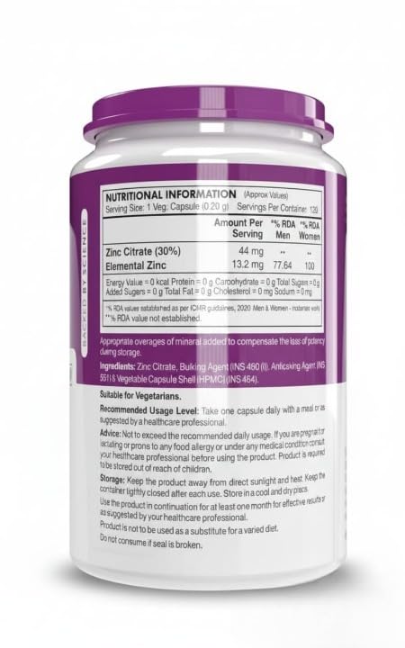 Generic Zinc Citrate Vegetarian Capsules for Immune Support - 120 Count - image 4