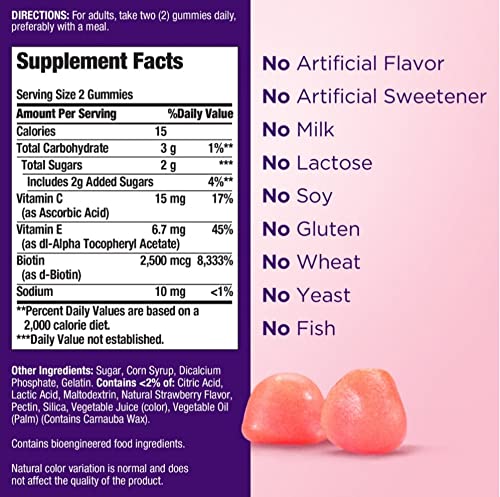 Nature's Bounty Hair, Skin & Nails Gummies with Biotin 2500 mcg - 180 Count - image 2