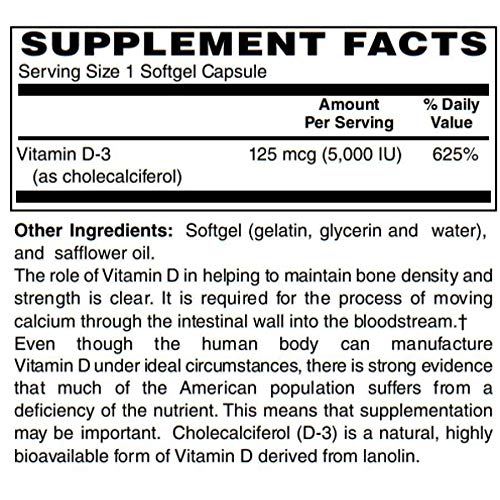 BariatricPal Vitamin D-3 125mcg (5000 IU) - Easy Swallow Vegetarian Softgels by