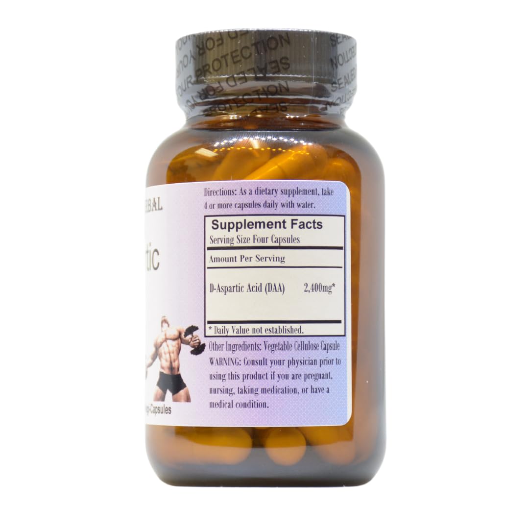 Barlowe's Herbal Elixirs D-Aspartic Acid 600 mg - 60 Vegetarian Capsules - image 2