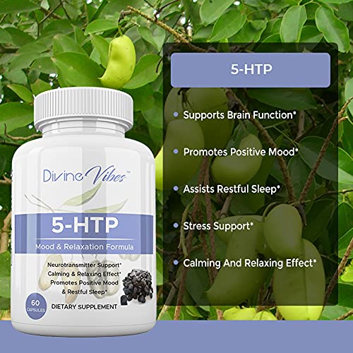 Divine Vibes 5-HTP 200mg Plus Calcium for Mood & Sleep - 60 Capsules - image 2