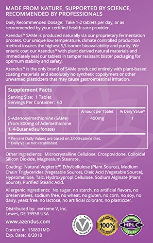 extreme V Azendus SAM-e Mood Support 400mg - 60 Tablets - image 3