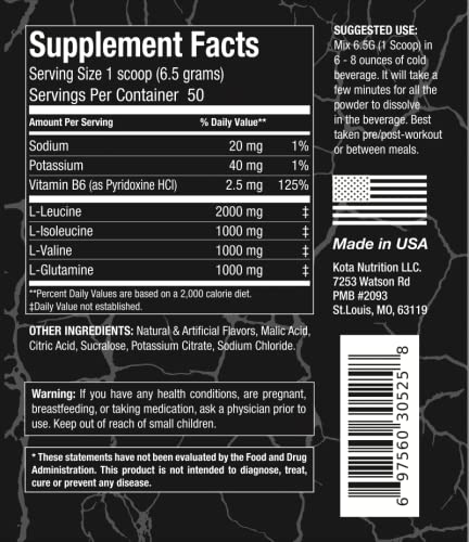Kota Nutrition BCAA Recovery Powder Muscle Support - 50 Servings - image 2