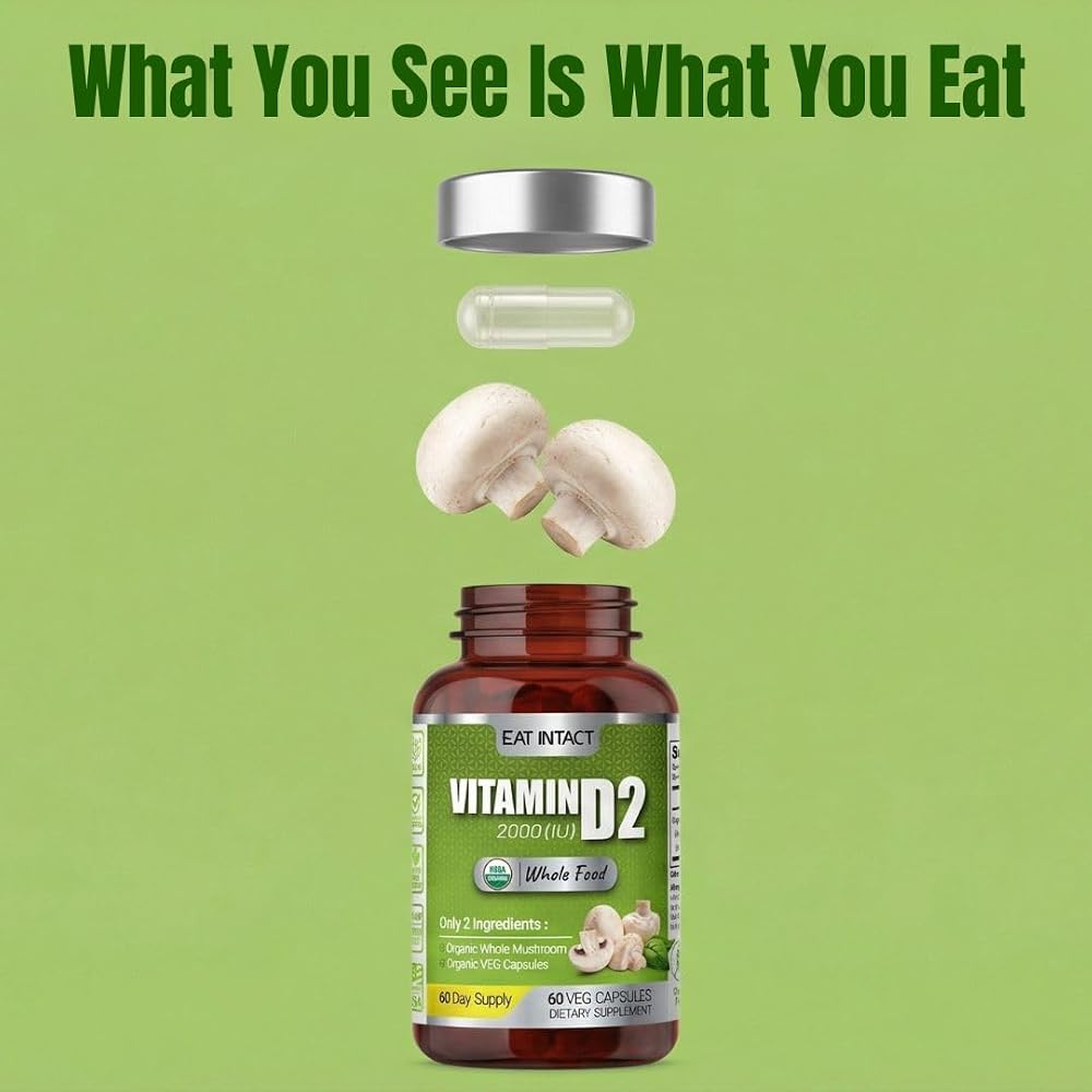 EAT Intact Whole Mushroom Vitamin D2 2000 IU - 60 Capsules - image 3