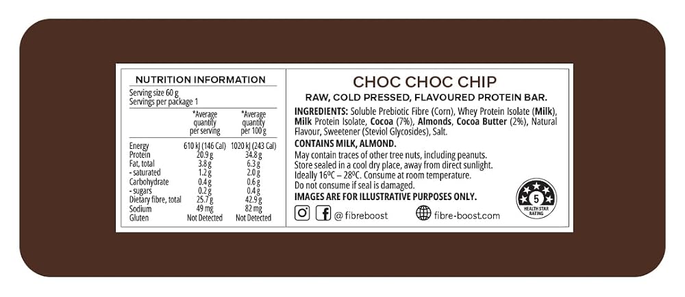 Fibre Boost Cold Pressed Choc Choc Chip Protein Bar - 12 Count - image 2