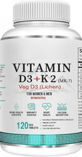 Vitamin D3 600 IU + Vitamin K2 MK-7 Bone & Muscle Support - 120 Tablets