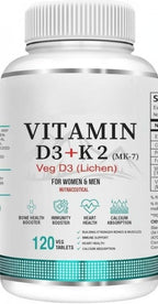 Vitamin D3 600 IU + Vitamin K2 MK-7 Bone & Muscle Support - 120 Tablets