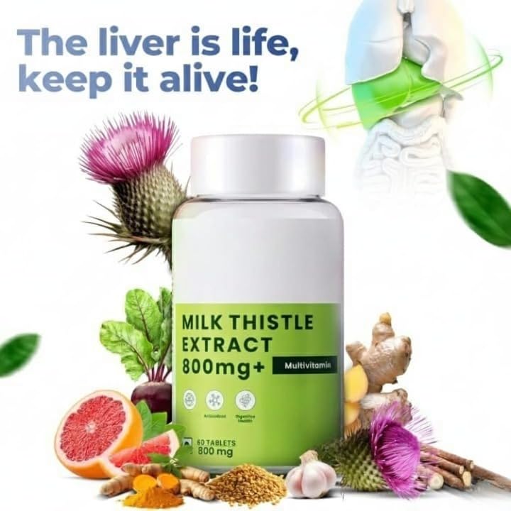 Generic Milk Thistle Extract 800 mg Liver Support - 60 Vegetarian Tablets - image 2