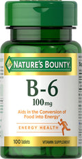 Nature's Bounty Vitamin B6 100mg Tablets for Energy - 100 Count
