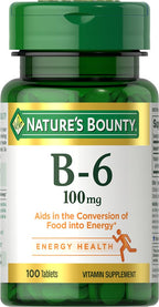 Nature's Bounty Vitamin B6 100mg Tablets for Energy - 100 Count