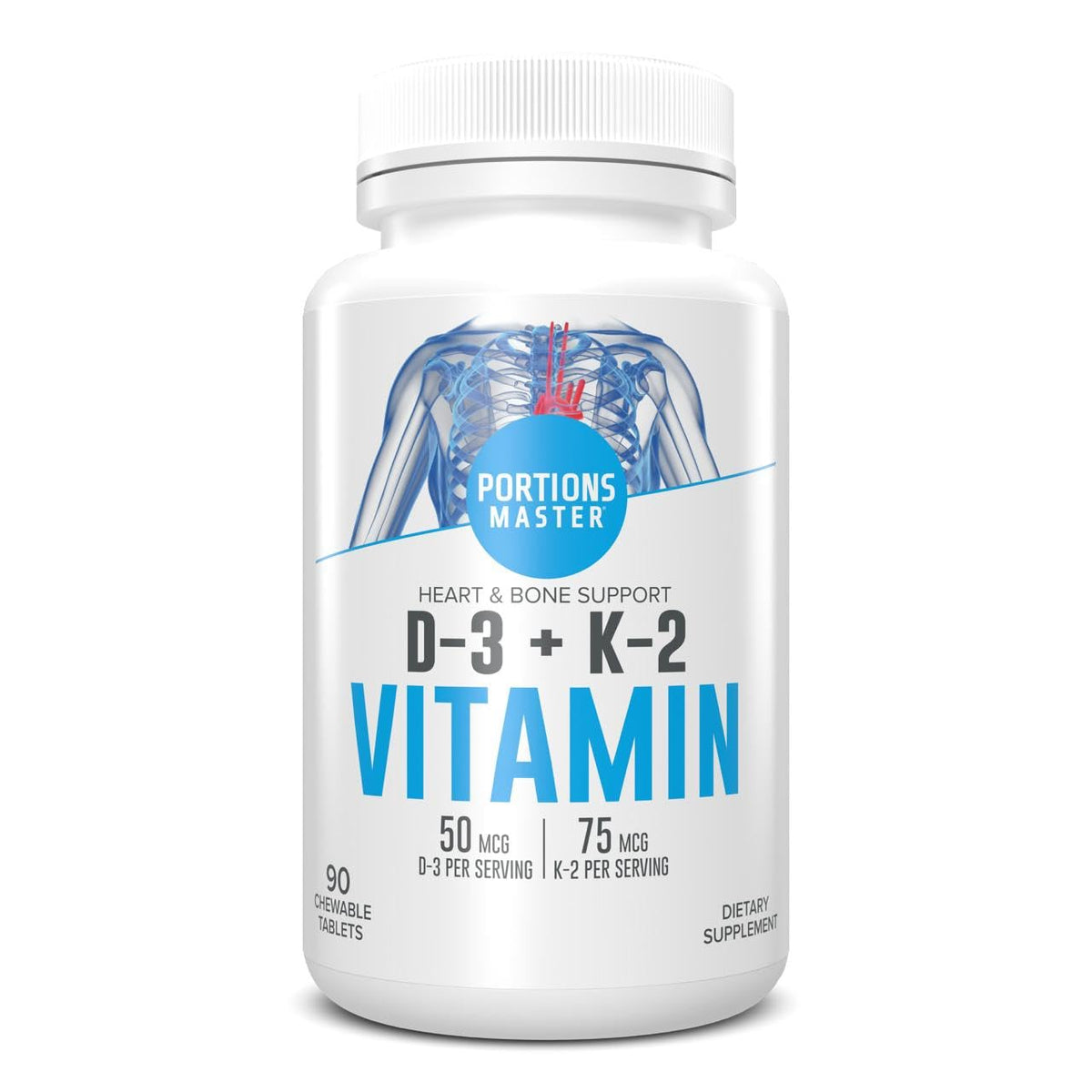 Portions Master Vitamin D3 5000 IU + K2 MK-7 Bone & Heart - 60 Capsules