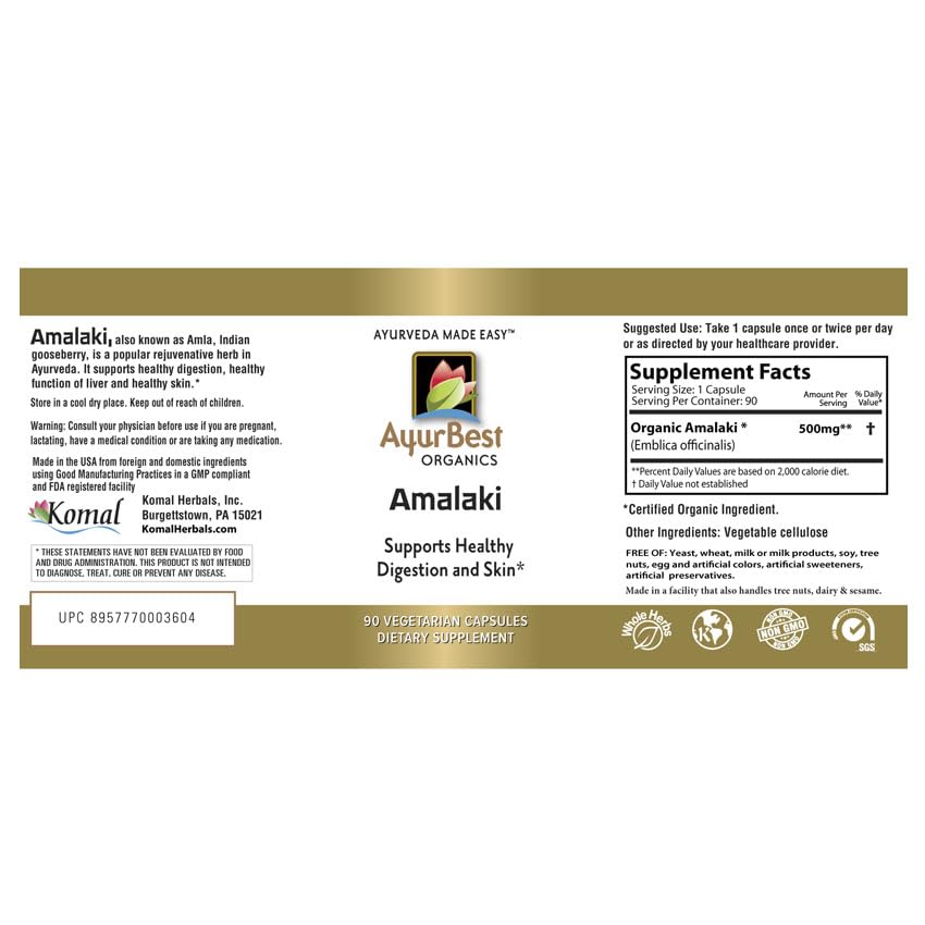 AyurBest Amalaki Herbal Supplement 500mg Organic - 90 Capsules - image 9
