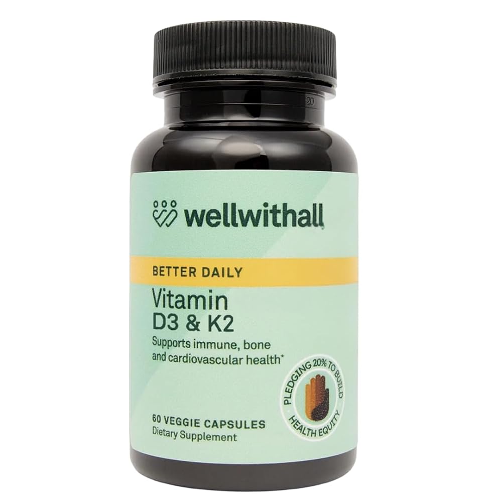 WellWithAll Vitamin D3 5000 IU with Vitamin K2 - 60 Vegetarian Capsules