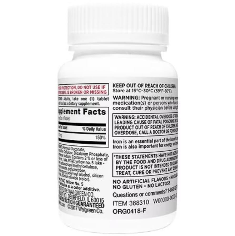 Walgreens High Potency Iron Ferrous Gluconate 27mg - 100 Tablets - image 4
