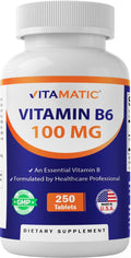 Vitamatic Vitamin B6 100 mg Tablets - 250 Count