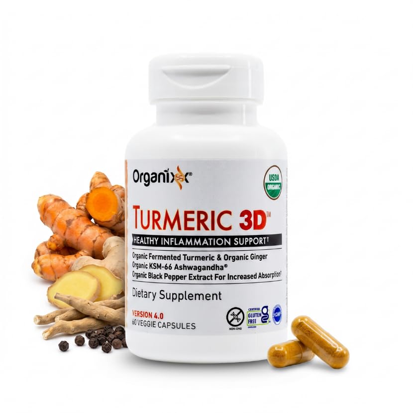 Organixx Organic Turmeric Curcumin with Ashwagandha - 60 Capsules
