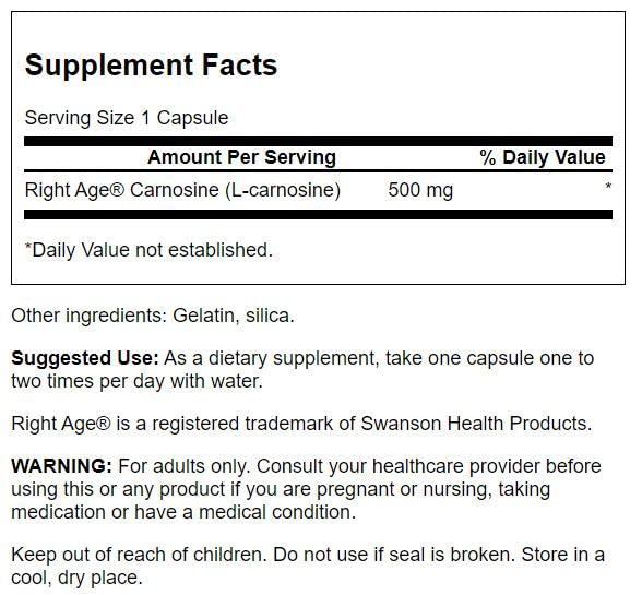 Swanson Ultra L-Carnosine Healthy Aging 500 mg - 60 Capsules - image 2