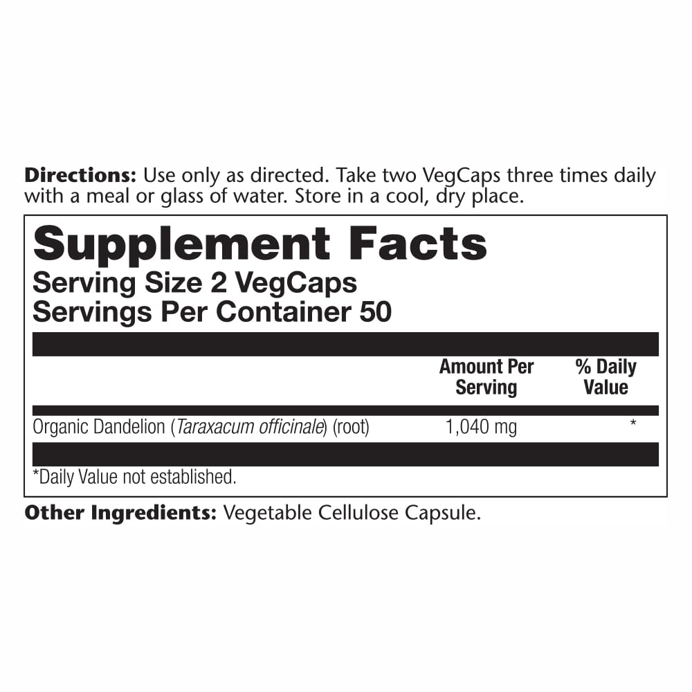 SOLARAY Dandelion Root 520mg - 100 Vegetarian Capsules - image 2