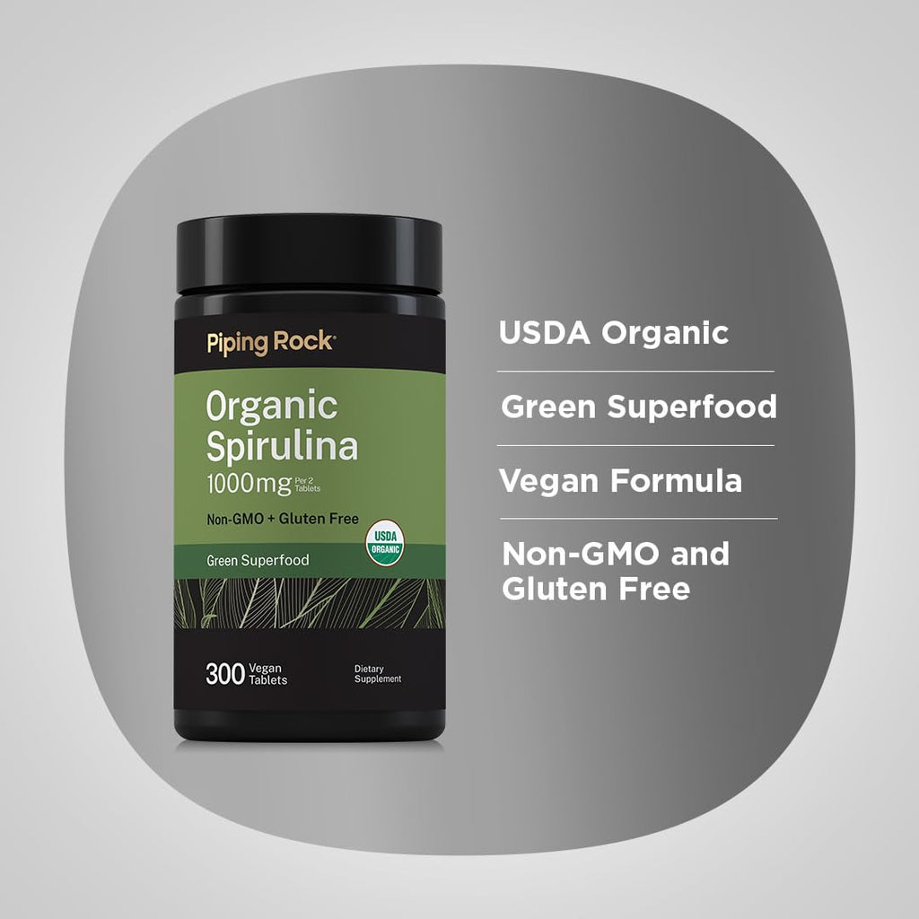 Piping Rock Organic Spirulina 1000mg - 300 Tablets - image 4