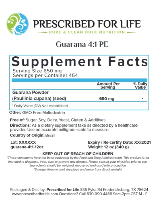 Prescribed For Life Guarana Powder 4:1