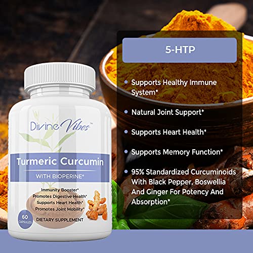 Divine Vibes Turmeric Curcumin with BioPerine Joint Support - 60 Capsules - image 2