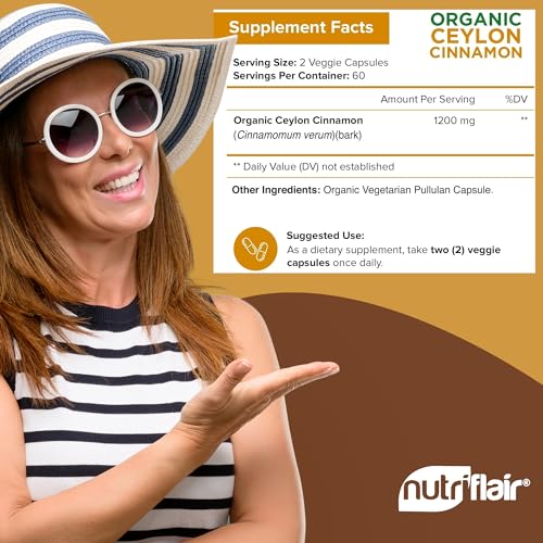 NutriFlair Organic Ceylon Cinnamon Supplement 1200mg - 120 Capsules - image 2