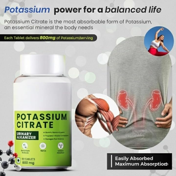 Generic Potassium Citrate 800 mg Muscle & Bone Support - 60 Vegetarian Tablets - image 3