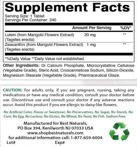 Best Naturals Lutein 20 mg with Zeaxanthin - 240 Tablets - image 4