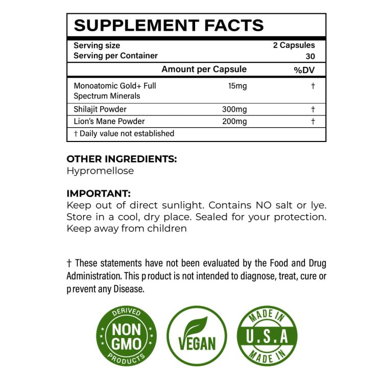 I Am Joy co. Ormus Shilajit Lion's Mane Brain Power - 60 Vegan Capsules - image 2