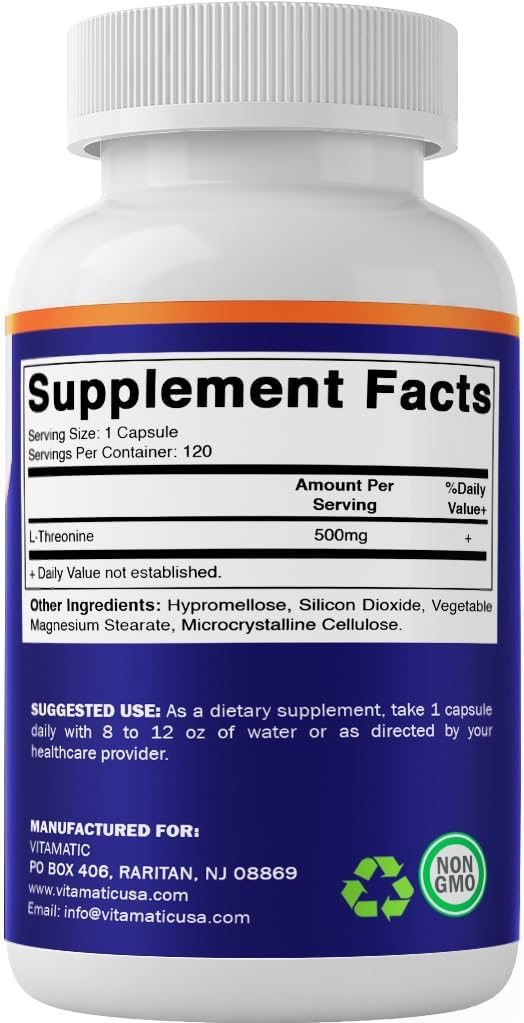 Vitamatic L-Threonine 500 mg - 120 Vegetarian Capsules - image 8