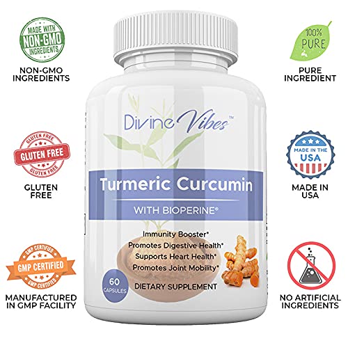 Divine Vibes Turmeric Curcumin with BioPerine Joint Support - 60 Capsules - image 5