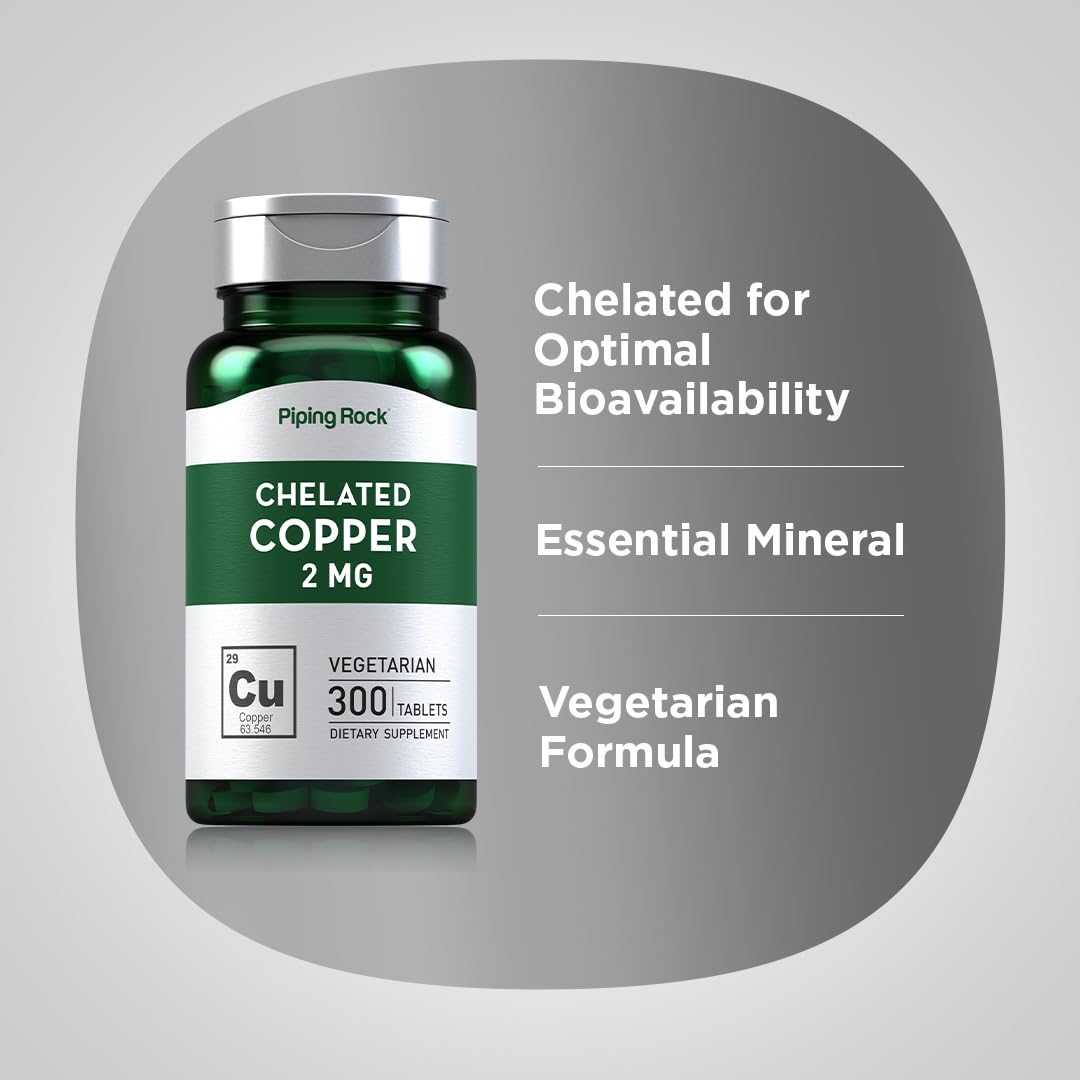Piping Rock Chelated Copper 2 mg Supplement - 300 Tablets - image 4