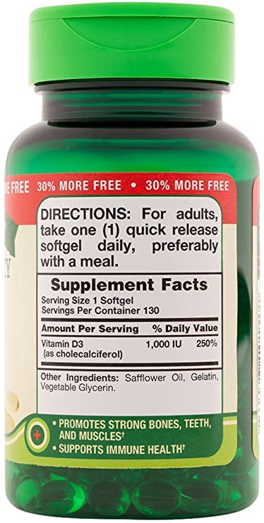 Nature's Truth Vitamin D3 1000 IU Quick Release Softgels - 260 Softgels - image 3