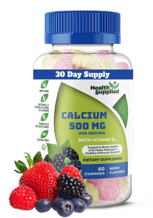 Health Supplied Calcium 500mg with Vitamin D3 1000 IU Gummies - 60 Count