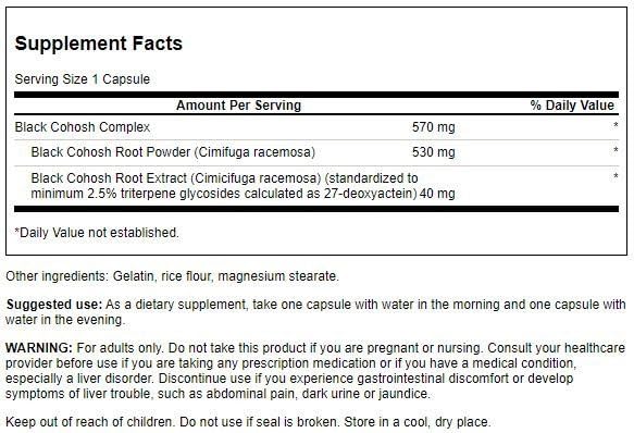 Swanson Black Cohosh Standardized 20 mg - 120 Capsules - image 2