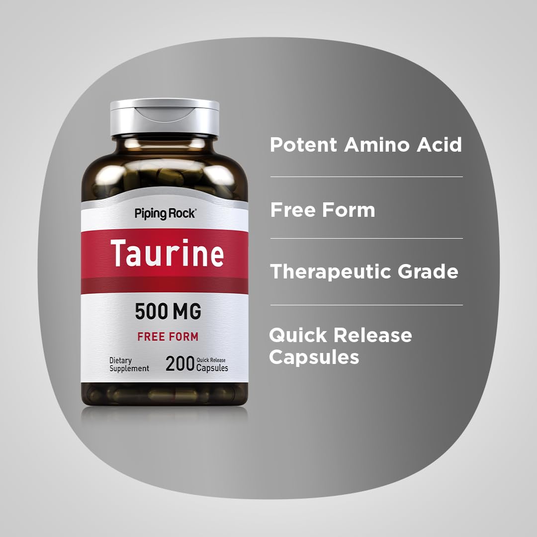 Piping Rock Taurine Supplement 500mg - 200 Capsules - image 4