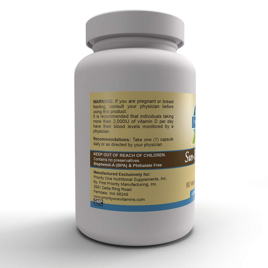 Priority One Vitamins Sun D3 10,000 IU - 90 Vegetarian Capsules - image 4