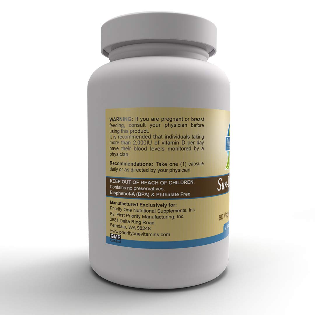 Priority One Vitamins Sun D3 10,000 IU - 90 Vegetarian Capsules - image 4