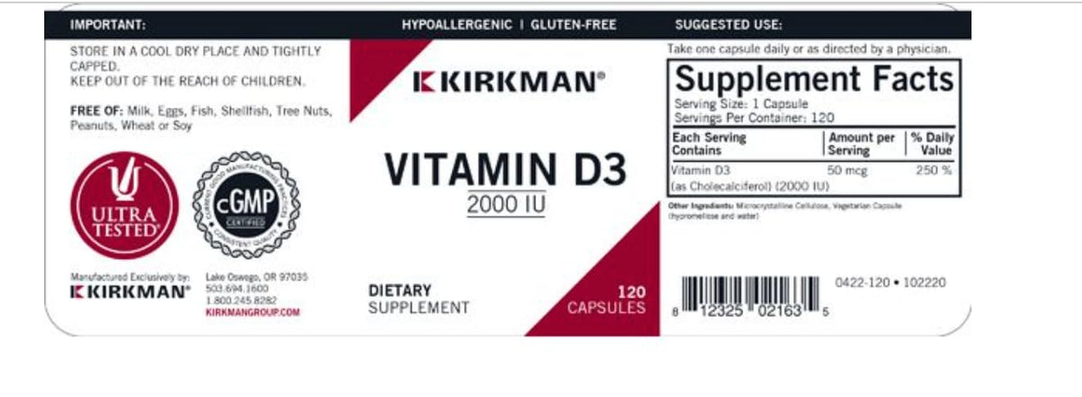 Kirkman Kirkland Vitamin D3 2000 IU Capsules - 120 Count - image 3