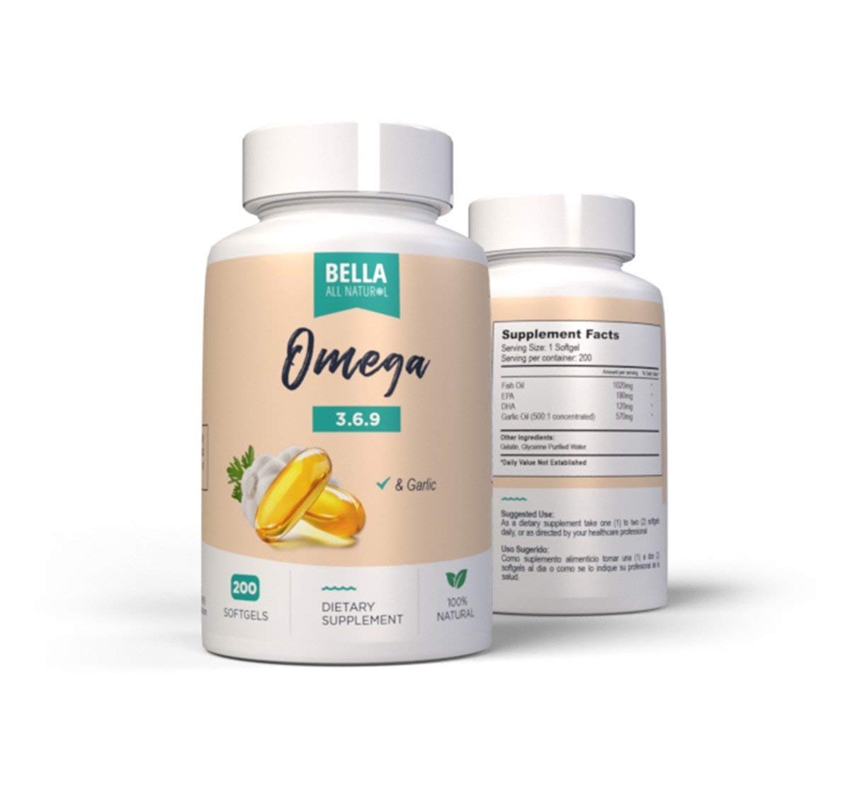Bella All Natural Omega 3 6 9 with Garlic Oil - 200 Softgels - image 2