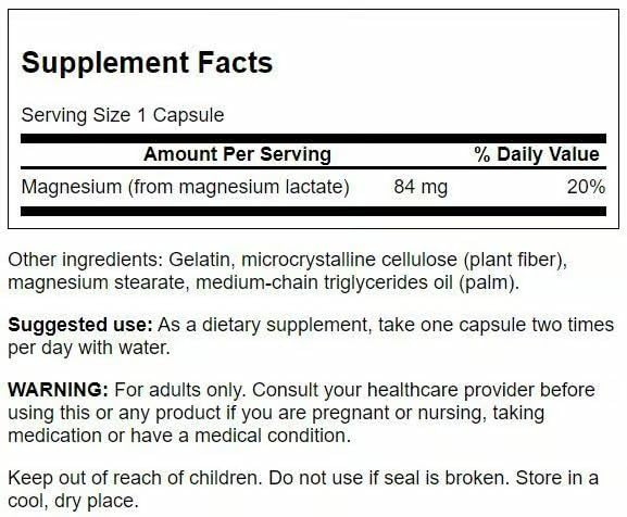 Swanson Magnesium Lactate Mineral Supplement Promoting Muscle