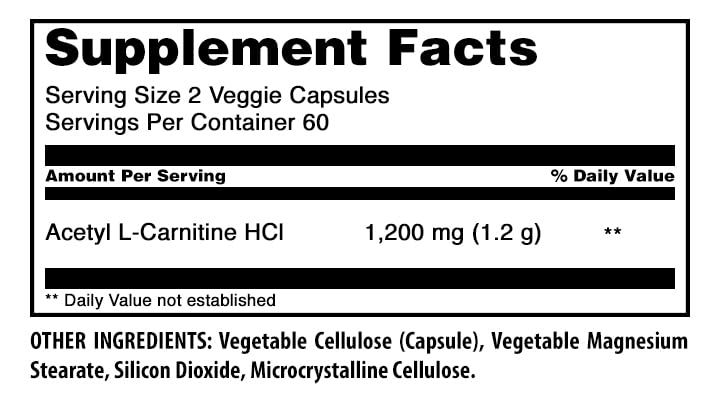 Amazing Nutrition Acetyl L-Carnitine 1200 mg - 120 Vegetarian Capsules - image 2